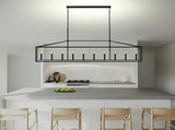 10 Lights Farmhouse Black Chandelier Rectangular Linear Pendant Lighting for Dining Room Kitchen 30643569