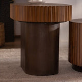 Handcraft Round Nesting Coffee Table Set of 2, - Chic Wave Stripe Edge, Modern Stylish Wooden Circle W3158P323241