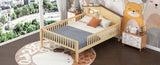 Full Size Wood Platform Bed with House-shaped Headboard, LED and Built-in Storage, Natural N709P184430M