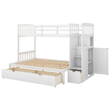 ZUN Twin over Full/Twin Bunk Bed, Convertible Bottom Bed, Storage Shelves and Drawers, White 05530338