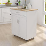 ZUN Kitchen island rolling trolley cart with Adjustable Shelves and towel rack rubber wood table top 22650315