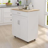 ZUN Kitchen island rolling trolley cart with Adjustable Shelves and towel rack rubber wood table top 22650315