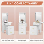 ZUN Small Vanity Desk with Mirror and Light, Dressing Table with Charging Station & Fold-up Panel for N704P210497K