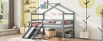 ZUN Twin Low Loft House Bed with Slide, Ladder, Safety Guardrails, House Roof Frame,Grey 74742872