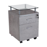 ZUN Rolling File Cabinet with Glass Top, Grey 86505676