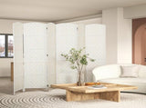 6FT Tall 6-Panel Folding Room Divider, White Weave Privacy Screen with Portable Partition Wall for 33669644