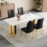 Set of 4 black PU leather backrest chairs with gold metal legs -A perfect pairing, ideal for W3226P279074