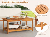 Sturdy Slatted Outdoor Coffee Table with Lower Shelf, Indoor Outdoor Multi-Purpose Center Table 49669200