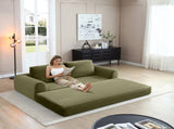 2-in-1 Folding Convertible Sofa Bed, Modern Corduroy Sleeper Couch with 2*pillows, Futon Modular W1117P417299