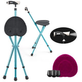 Folding Seat Cane 5-Level Height Adjust, LED Light, Anti-Slip Pads, Aluminum Alloy, Bonus 41483746