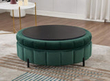 31.5"W Upholstered Round Ottoman With Reversible Lid, Velvet Storage Stool, Channel Tufted W3118P272636