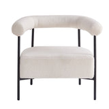 Modern Boucle Fabric Upholstered Accent Chair, Curved Armchair with Black Metal Frame, White N765P236503W