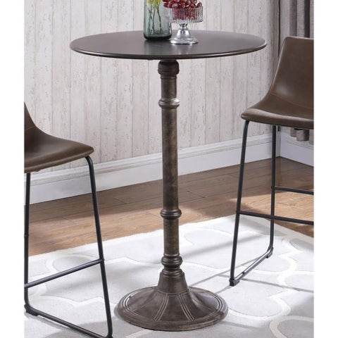 ZUN Rustic Dark Russet and Antique Bronze Round Bar Table B062P145648
