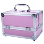 ZUN SM-2176 Aluminum Makeup Train Case Jewelry Box Cosmetic Organizer with Mirror 9"x6"x6" Pink 34100159