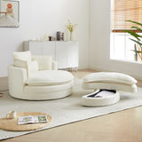 52'Swivel Accent Barrel Modern Beige Sofa Lounge Club Big Round Chair with Storage Ottoman chenille W834P150047