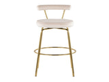 Fixed-Height Barstool with Swivel in Gold Metal and Cream Velvet - Set of 2 B202P471223