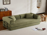 Convertible Sleeper Sofa Bed with Cylindrical Pillow, Corduroy Folding Mattress Couch with W3434P378558
