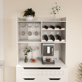 White Buffet Cabinet with Hutch - Modern Farmhouse Kitchen Storage Sideboard with 2 Drawers & Barn W2700P300564