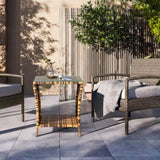 Glass Surface Yellow Gradient Iron Frame Rattan Side Table 64081006