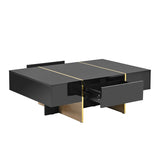 ZUN ON-TREND 47.2'' x 31.4''Minimalist High Gloss Coffee Table with 2 Drawers, Multi-Storage Rectangle N721P180693B