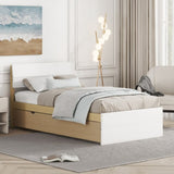 Modern Twin Bed Frame For White High Gloss Headboard and Footboard With Light Oak Trundle W697131327