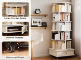 6 Tier Rotating Bookshelf, 360&deg Display Round Spinning Bookshelf with Wheels and Drawer, 85969050