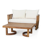 ZUN Outdoor Acacia Wood Loveseat and Coffee Table Set with Cushions, Teak, Beige 70457.00BGE