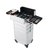 ZUN 4-in-1 Draw-bar Style Interchangeable Aluminum Rolling Makeup Case Silver 59019860