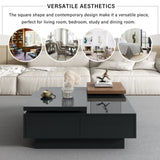 U-Can Movable Top Coffee Table, Modern Square Wood Coffee Table with High Gloss finish, 4 Hidden WF324734AAB