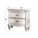 Classic Bedroom Elegant Nightstand Beige / White Finish or Antique Silver 2-Drawers Bed Side Table B01148019