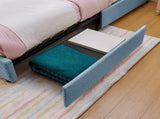 Twin Size Kids Upholstered Bed with Oversized Rabbit Ear Headboard, LED Light & 4 Storage Drawers, W1413P384922