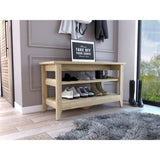 Light Oak 2-Shelf Rectangle Storage Bench B06280611