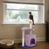 33in Cat Tree, Multi-level Cat Tower with Cat Scratching Post with Curved Perch, Cozy Cat Condo, 99617792