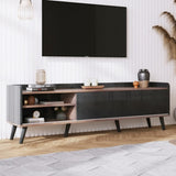 ZUN 63'' Mid Century TV Stand with 2 Cabinets& Open Compartments, Entertainment Center for TVs up to N710P180182B