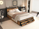 Queen Size Bed Frame with 8 Storage Drawers, LED Headboard with Charging Station, Metal Platform Bed W2129P269875