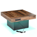 ZUN ON-TREND 31.4'' x 31.4'' Farmhouse Coffee Table with 2 USB Ports and Outlets, Brown Spliced Wood N721P189320B