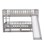 ZUN Bunk Bed with Slide,Twin Over Twin Low Bunk Bed with Fence and Ladder for Toddler Kids Teens Grey 39928459