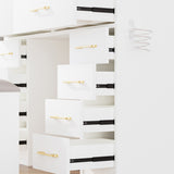 46"Glass Top Vanity Desk with 10 Drawers Makeup Vanity with Mirror and Stool,3 Lighting Modes 50282306
