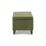 Storage Ottoman with Flip-Top Lid, Easy Assembly, Boucle Fabric & Birch Wood Legs, Green N779P291641G