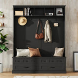 ON-TREND Elegant Wide Hall Tree with 5 Hooks, Versatile Entryway Lift Top Storage Bench with 2 N721P234409B
