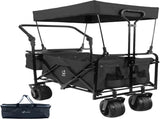 Collapsible Wagon Heavy Duty Folding Wagon Cart with Removable Canopy, 4" Wide Large All Terrain 65812025