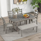 ZUN 6-Piece Rubber Wood Dining Table Set with Beautiful Wood Grain Pattern Tabletop Solid Wood Veneer 14992936