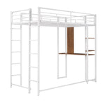 ZUN Twin Metal Loft Bed with 2 Shelves and one Desk ,WHITE 65092120