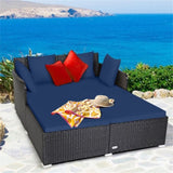 Navy Outdoor Rattan Daybed with Upholstered Cushions 93205314