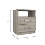 ZUN Napoles Nightstand , End Table, Side Table Superior Top, Two Drawers, One Shelf -Light Gray B20092101