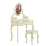 ZUN FCH Kids Vanity Set with Mirror and Lights and Stool, 5 Storage Drawers, Pretend Play Princess 87697289