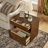 Mid Century Modern Nightstand Charging Station & Outlet Hole & 2 Drawers, Farmhouse End Table W1801P303389