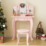 Kids Vanity Table and Chair Set, 2-in-1 Girls Vanity with Tri-Folding Mirror & 3-Color LED Lights, 1 83208764