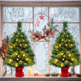 24" Mini Artificial Christmas Tree 71 Branch Tips, 35 Warm White LEDs, Flame-Retardant PVC, Cement 82739287