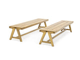 Outdoor Dining Benches , Contemporary Acacia Wood Patio Bench with Teak Finish N770P358871T